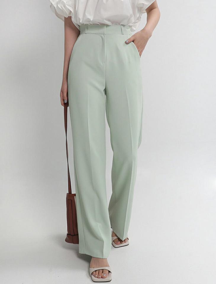 【10%OFF】ストレートスラックス・全3色・t67427 レディース 【pt】パンツ ズボン スラックス ロングパンツ ストレート 単色 無地 シンプル ベーシック 大人 オフィスカジュアル 黄緑 パステル ハイウエスト ベルトループ ダーツ 春 夏 韓国ファッション セール SALE