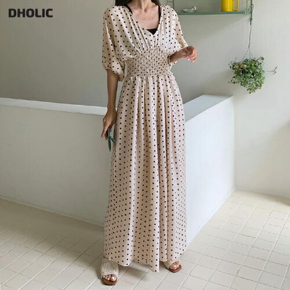 ドットVネックリボンオールインワン・全2色・t66959 レディース 【pt】オールインワン パンツ ズボン ワイド ロングパンツ りぼん ドット柄 Vネック 半袖 ハーフスリーブ バルーンスリーブ かわいい ギャザー 二の腕カバー 夏 韓国ファッション