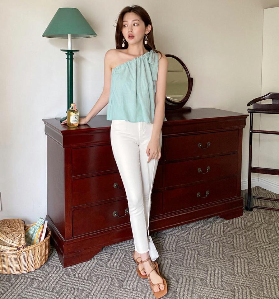 3TYPEスキニーパンツ・全6色・t66970 レディース 【pt】パンツ ズボン ロングパンツ 長ズボン スキニーパンツ 単色 無地 シンプル ベーシック カジュアル 大人 クロップド丈 カットオフ ハイウエスト ベルトループ 春 夏 韓国ファッション