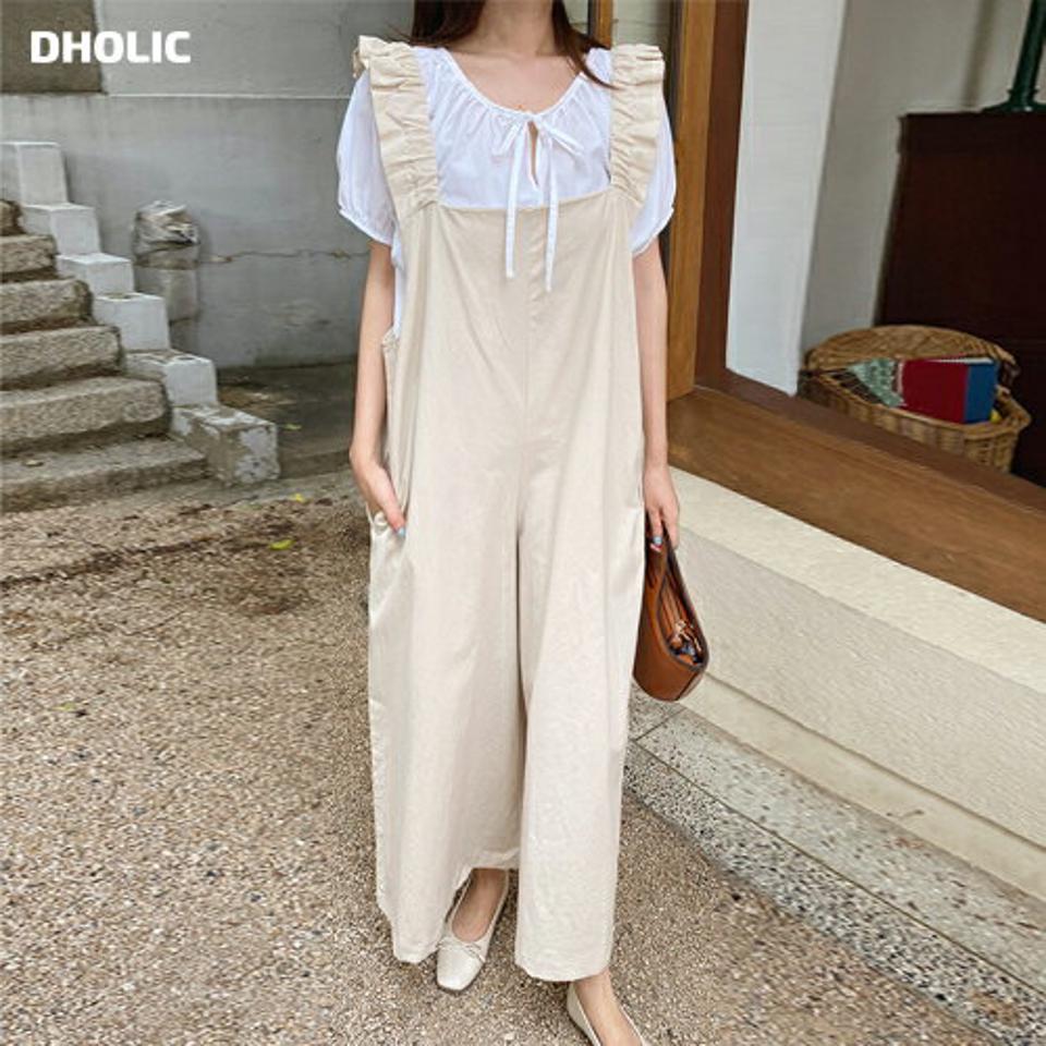 【10%OFF】リネン混ワイドオールインワン・全3色・t66958 レディース 【pt】オールインワン パンツ ズボン ロングパンツ ワイド スリーブレス ノースリーブ フリル リネン 単色 無地 かわいい 可愛い レイヤード ガーリー ベージュ 春 夏 韓国ファッション セール SALE