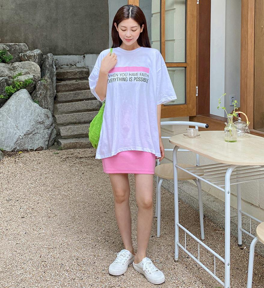 【10%OFF】レタリングルーズTシャツ&ニットタイトスカートSET・全3色・t66965 レディース 【sk】セットアップ setup トップス Tシャツ 半袖 ロゴ レタリング ゆったり ミニスカート タイト ニット 単色 無地 シンプル カジュアル ピンク 夏 韓国ファッション セール SALE