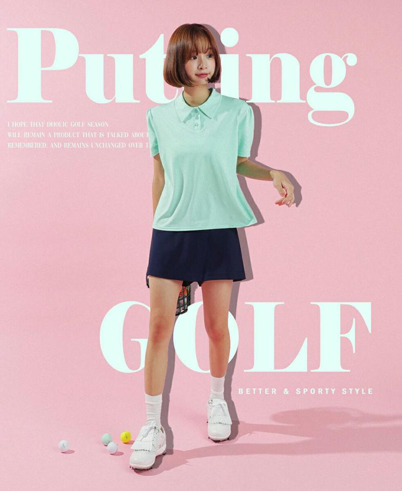 メッシュポロカラーTシャツ・全4色・b02875 レディース 【tops】トップス Tシャツ ポロシャツ ポロ襟 メッシュ 半袖 通気性 単色 無地 シンプル カジュアル UVカット素材 速乾性 冷感 パステル 運動 夏 韓国ファッション GOLFWEAR ゴルフウェア