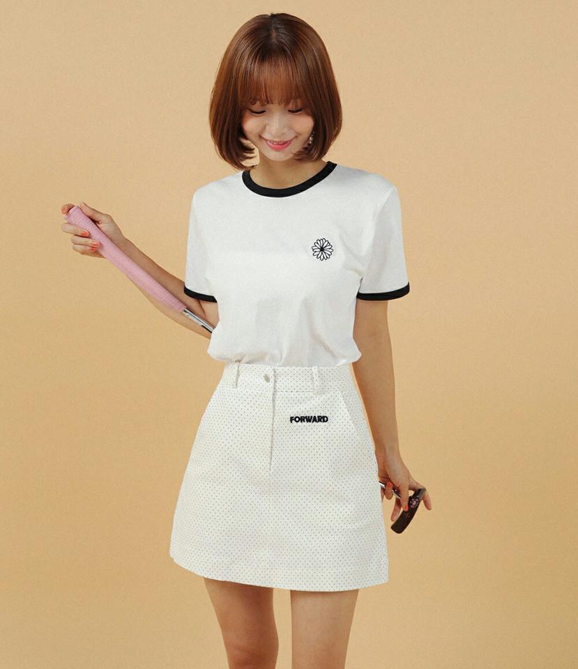フラワー刺繍配色Tシャツ・全3色・t02868 レディース 【tops】トップス Tシャツ 半袖 配色 刺繍 ワンポイント 花柄 カジュアル ラウンドネック かわいい 春 夏 韓国ファッション GOLFWEAR ゴルフウェア