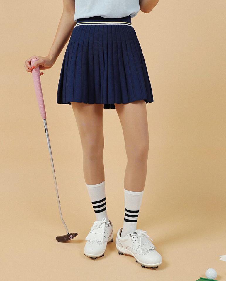 パンツ裏地ニット配色プリーツスカート・全3色・t02905 レディース 【sk】ミニスカート ショート丈 パンツスカート プリーツ ニット リブ ガーリー 配色 ライン フレア ウエストゴム 楽ちん 春 夏 韓国ファッション GOLFWEAR ゴルフウェア