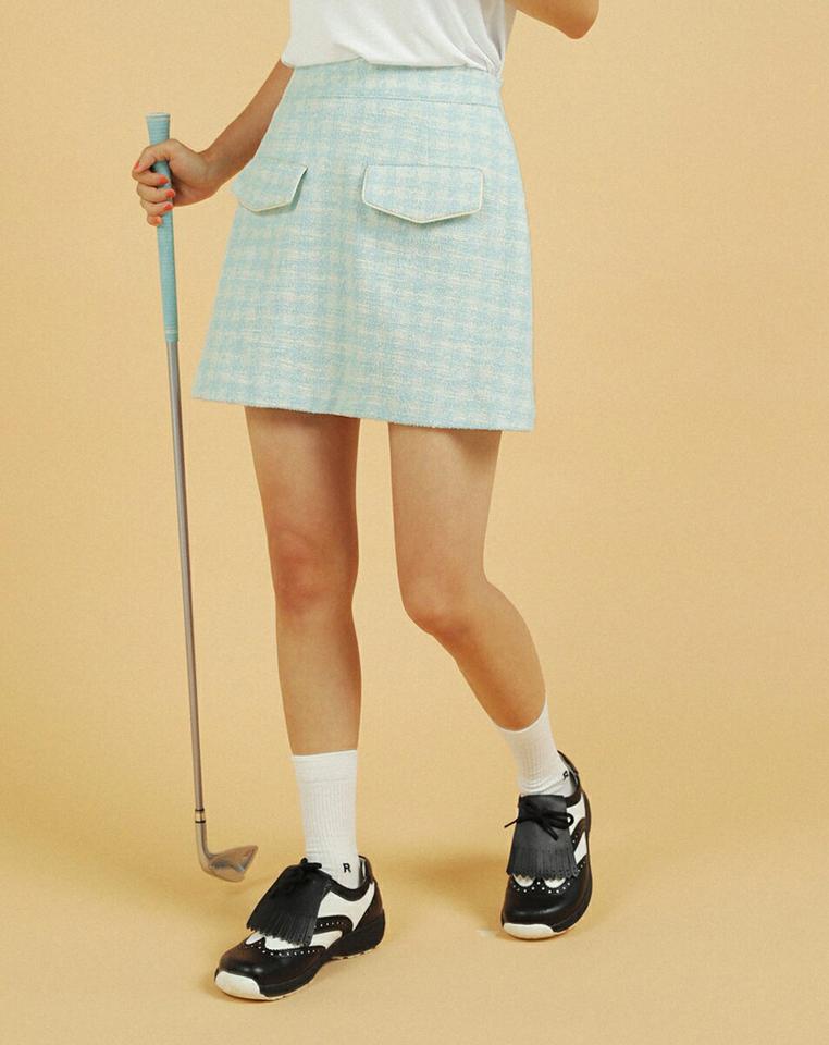 パンツ裏地ツイードミニスカート・全2色・b02904 レディース 【sk】ミニスカート ショート丈 Aライン チェック柄 ツイード パンツスカート ガーリー 台形スカート ハウンドトゥース 千鳥格子 ピンク 春 夏 韓国ファッション GOLFWEAR ゴルフウェア