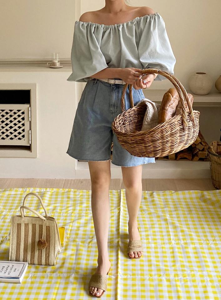 2WAYストリングチェックブラウス・全2色・t68099 レディース 【bl】トップス ブラウス 七分袖 七分丈 7分袖 7分丈 パフスリーブ 二の腕カバー オフショルダー 肩出し チェック柄 ゴム かわいい ガーリー デコルテ 鎖骨 夏 韓国ファッション