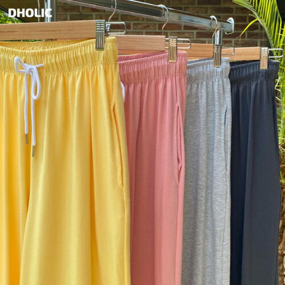 ストリング付ワイドスウェットパンツ・全5色・a68116 レディース 【pt】パンツ ズボン ウエストゴム ワイドパンツ 楽ちん ラフ 単色 無地 シンプル 黄色 ピンク ワンマイルウェア ハイウエスト 韓スト ストリート 春 夏 韓国ファッション