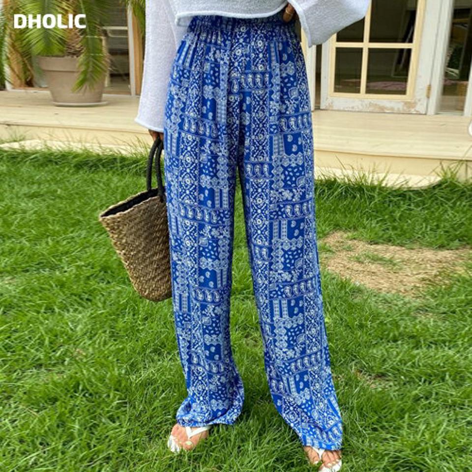 ペイズリーストレートパンツ・全3色・t68132 レディース 【pt】パンツ ズボン ワイドパンツ ロングパンツ ストレート ペイズリー柄 カジュアル ラフ 楽ちん ウエストゴム ハイウエスト 青 エスニック 夏 韓国ファッション