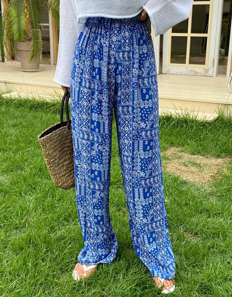 ペイズリーストレートパンツ・全3色・t68132 レディース 【pt】パンツ ズボン ワイドパンツ ロングパンツ ストレート ペイズリー柄 カジュアル ラフ 楽ちん ウエストゴム ハイウエスト 青 エスニック 夏 韓国ファッション