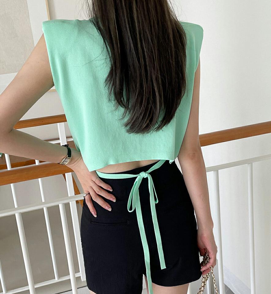 2TYPEバックリボンニット・全3色・t00850 レディース 【tops】トップス ニット バックシャン 柄 模様 ボーダー 単色 無地 ロゴ 刺繍 肩パッド リボン クロップド丈 フレンチスリーブ 春 夏 モノトーン 白 黒 韓国ファッション ハイホリHIHOLLI