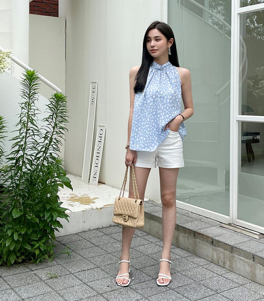 レオパードホルターネックノースリーブ・全3色・e00885 レディース 【tops】トップス ノースリーブ スリーブレス 柄 模様 レオパード柄 ヒョウ柄 パステル ホルターネック アメリカンスリーブ 春 夏 水色 韓国ファッション ハイホリHIHOLLI