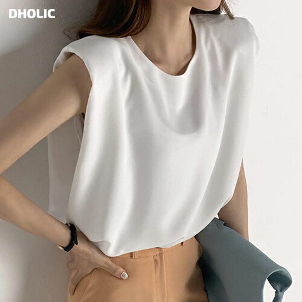 フレンチスリーブブラウス・全3色・b72720 レディース 【bl】ブラウス トップス フレンチスリーブ ノースリーブ スリーブレス 単色 無地 シンプル ベーシック 肩パッド 春 夏 大人 白 オフィスカジュアル 韓国ファッション ハイホリHIHOLLI