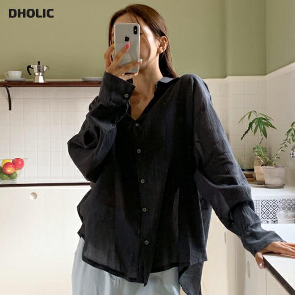 【10%OFF】リンクルバックスリットシアーシャツ・全3色・t01000 レディース 【bl】トップス シャツ 長袖 シアー 透け感 シースルー リンクル バックシャン スリット 襟 単色 無地 オーバーサイズ 体型カバー 大人 メンズライク 春 夏 韓国ファッション セール SALE