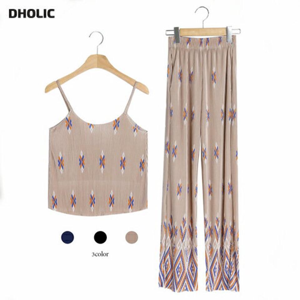 プリーツキャミ&パンツSET・全3色・t72718 レディース 【pt】セットアップ セット setup 柄 模様 プリーツ パンツ ロング丈 楽ちん トップス キャミソール ノースリーブ クロップド丈 春 夏 ベージュ 韓国ファッション ハイホリHIHOLLI