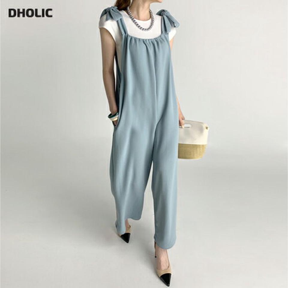 スクエアワイドオールインワン・全4色・b72715 レディース 【pt】オールインワン パンツ ロング丈 ワイド 体型カバー パステル ゆったり 楽ちん スクエアネック 春 夏 単色 無地 シンプル 水色 カジュアル 韓国ファッション ハイホリHIHOLLI