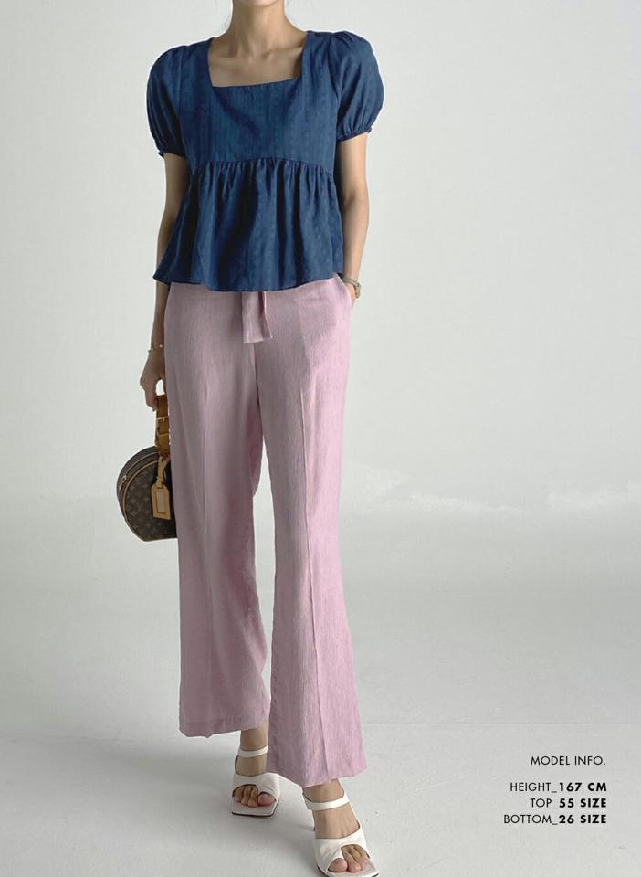 スクエアペプラムブラウス・全3色・t72742 レディース 【bl】ブラウス トップス 半袖 ペプラム お腹カバー 単色 スクエアネック 鎖骨 無地 デコルテ パフスリーブ パフ袖 パステル クロップド丈 綿 春 夏 黄色 韓国ファッション ハイホリHIHOLLI