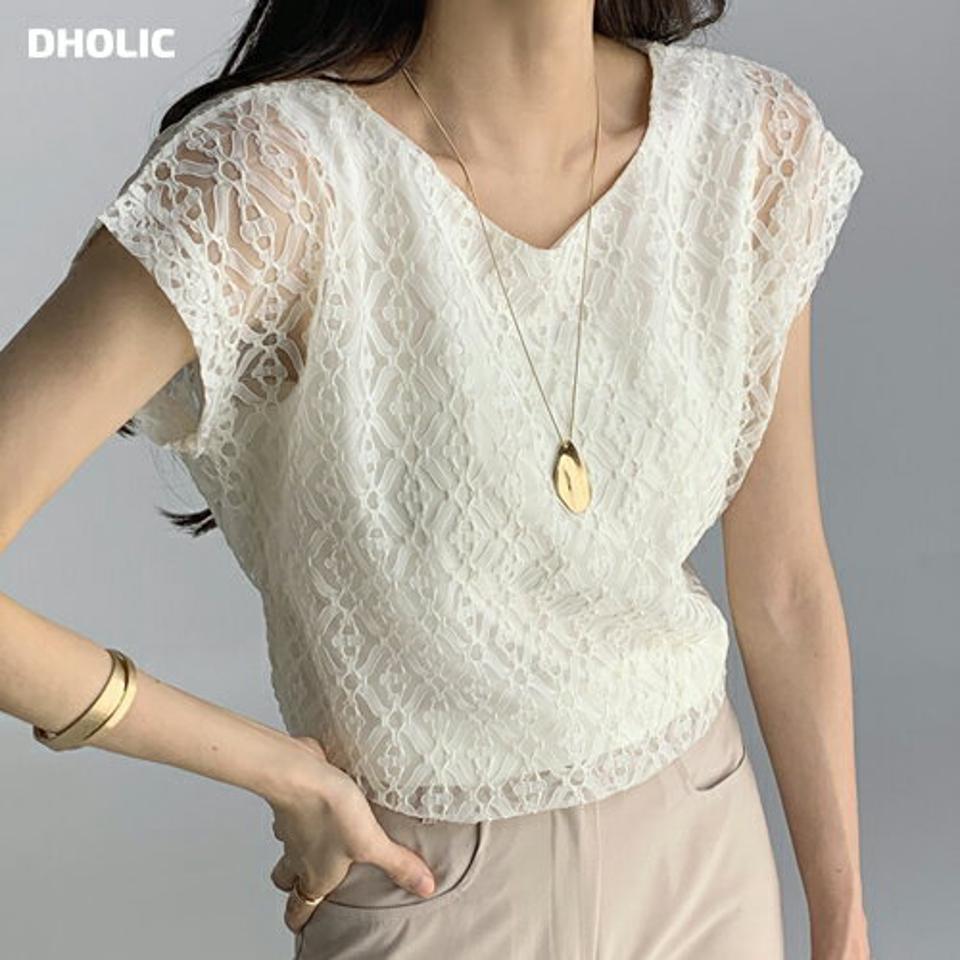【10%OFF】レースブラウス・全2色・t72700 レディース 【bl】ブラウス トップス 半袖 柄 模様 レース 総柄 総レース フレンチスリーブ きれいめ オフィスカジュアル 上品 かわいい 可愛い フェミニン 春 夏 白 ホワイト 韓国ファッション ハイホリHIHOLLI セール SALE