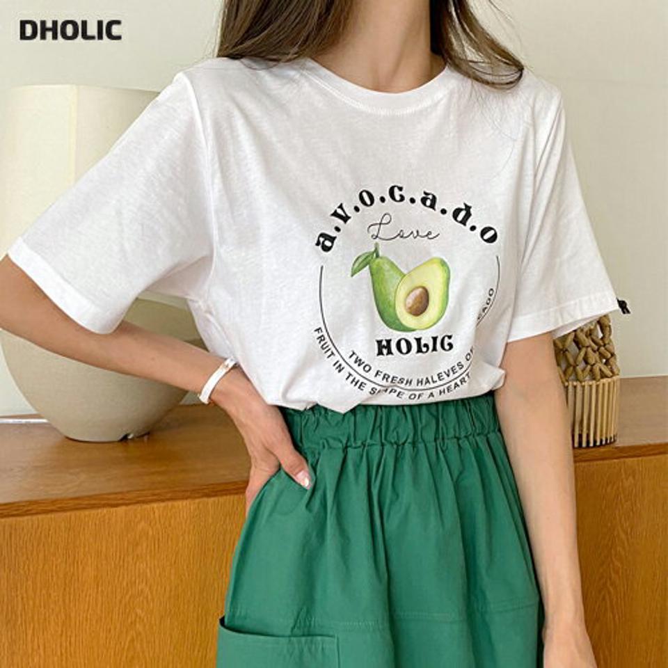 【10%OFF】アボカドレタリングTシャツ・全3色・b01412 レディース 【tops】トップス Tシャツ ロゴ レタリング ユニーク カジュアル かわいい ラフ ラウンドネック 春 夏 韓国ファッション セール SALE