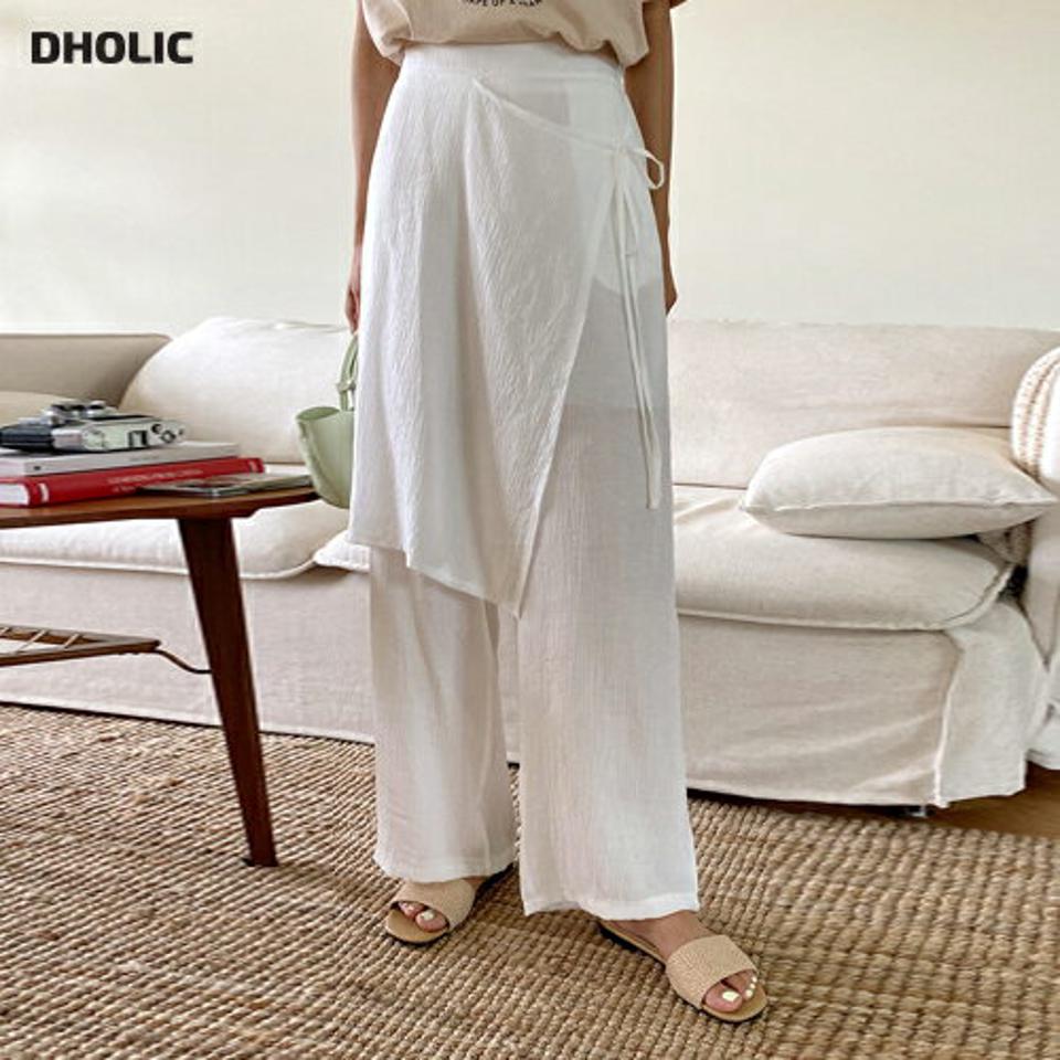 リンクルラップワイドパンツ・全3色・t01388 レディース 【pt】パンツ ズボン ワイドパンツ ロングパンツ リンクル ラップデザイン ユニーク 体型カバー 単色 カジュアル フルレングス ハイウエスト 白 ホワイト レイヤード風 夏 韓国ファッション