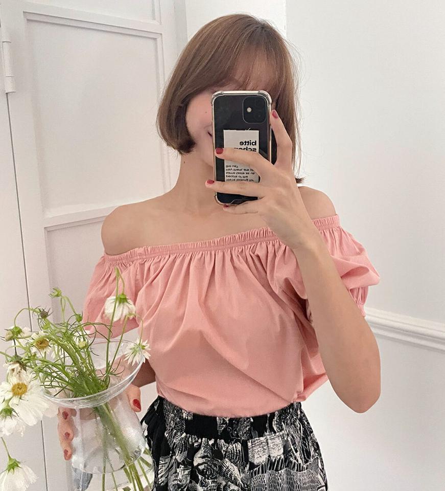 2WAYパフスリーブフレアブラウス・全3色・t01408 レディース 【bl】トップス ブラウス 半袖 ハーフスリーブ オフショルダー 肩出し パフスリーブ 二の腕カバー デコルテ 単色 無地 ラウンドネック フレア ゴム かわいい 夏 韓国ファッション