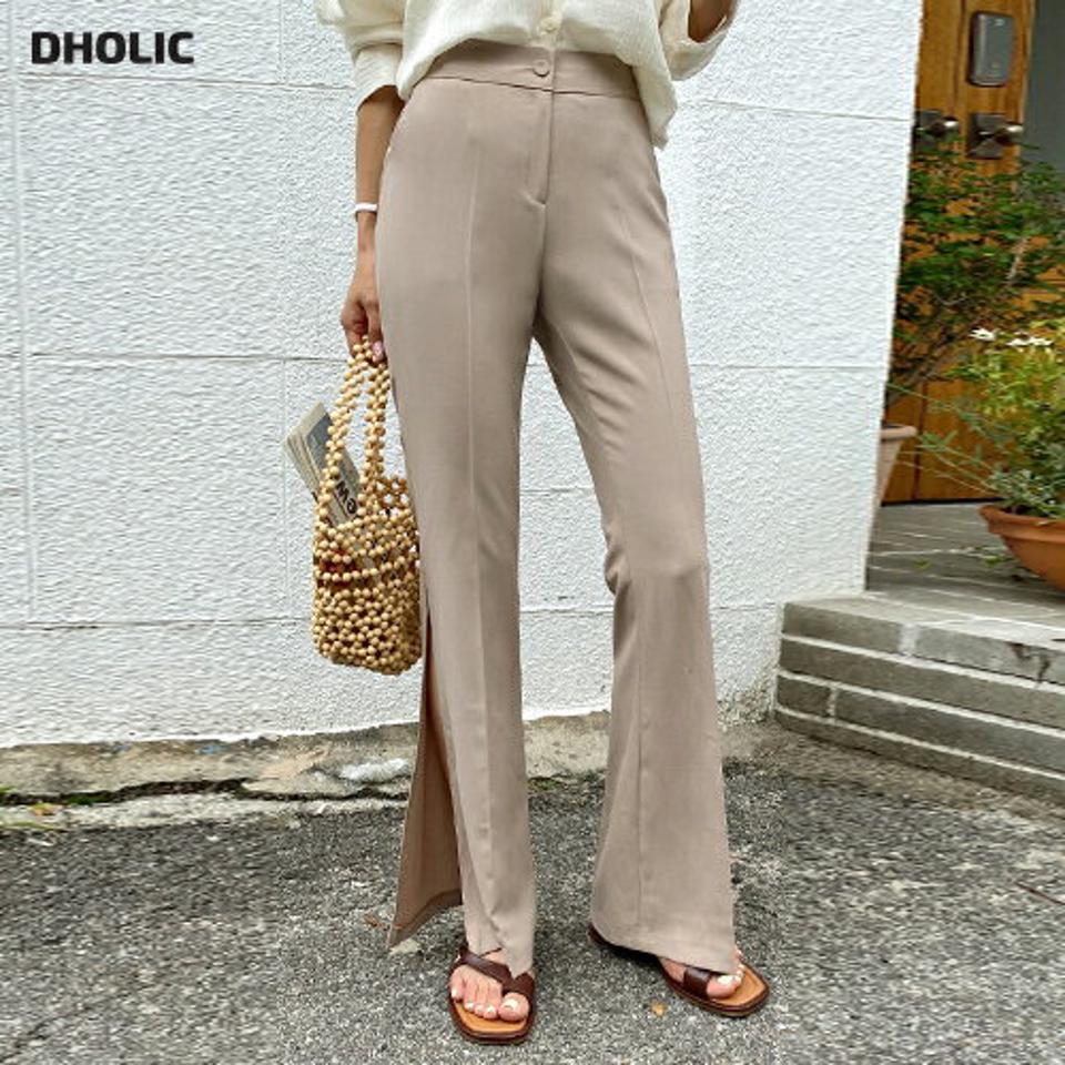 【10%OFF】サイドスリットフレアスラックス・全3色・t01394 レディース 【pt】パンツ ズボン スラックス ロングパンツ フレア 単色 無地 シンプル 大人 カジュアル センタープレス オフィスカジュアル スリム くるみボタン ベージュ 春 夏 韓国ファッション セール SALE