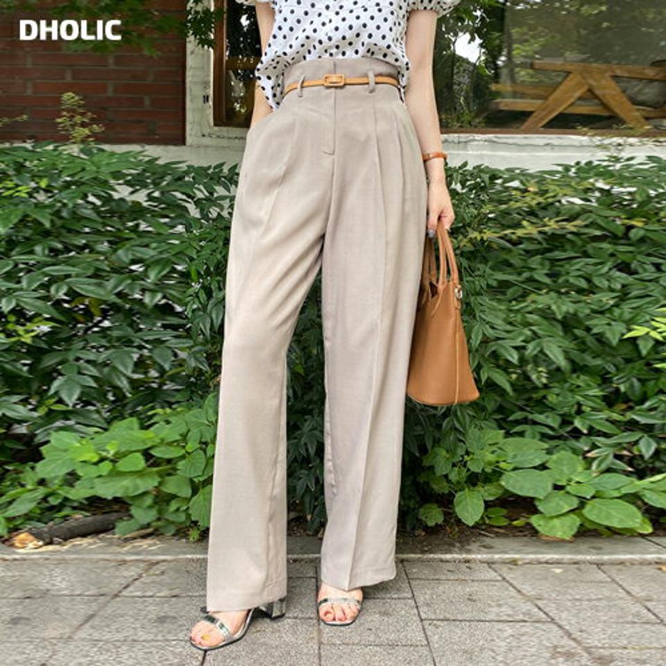 【10%OFF】ツータックストレートスラックス・全2色・t00874 レディース 【pt】パンツ ロング丈 スラックス 単色 無地 シンプル オフィスカジュアル ツータック ストレート 体型カバー ストレート 春 夏 フェミニン ベージュ 韓国ファッション ハイホリHIHOLLI セール SALE