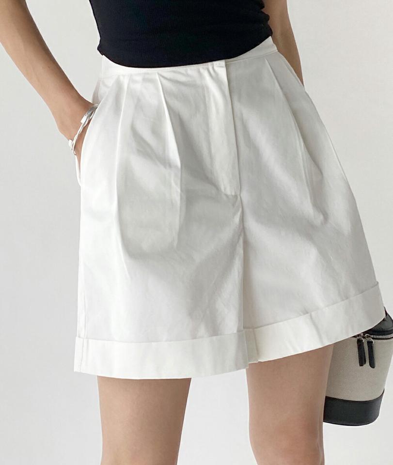 ロールアップハーフパンツ・t67438 レディース 【pt】パンツ ズボン 半ズボン ハーフパンツ ロールアップ 単色 無地 シンプル カジュアル 大人 ベージュ カーキ 緑 ワイド ハイウエスト コットン 綿 短パン 春 夏 秋 韓国ファッション