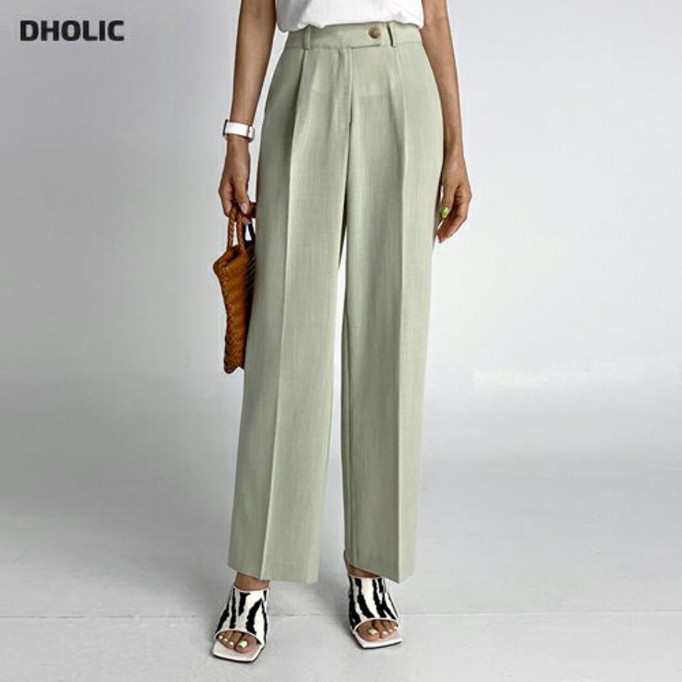 ワンタックストレートスラックス・t67437 レディース 【pt】パンツ ズボン スラックス ロングパンツ ストレート タック 単色 無地 シンプル ベーシック 大人 きれいめ ハイウエスト ベルトループ 黄緑 春 夏 韓国ファッション