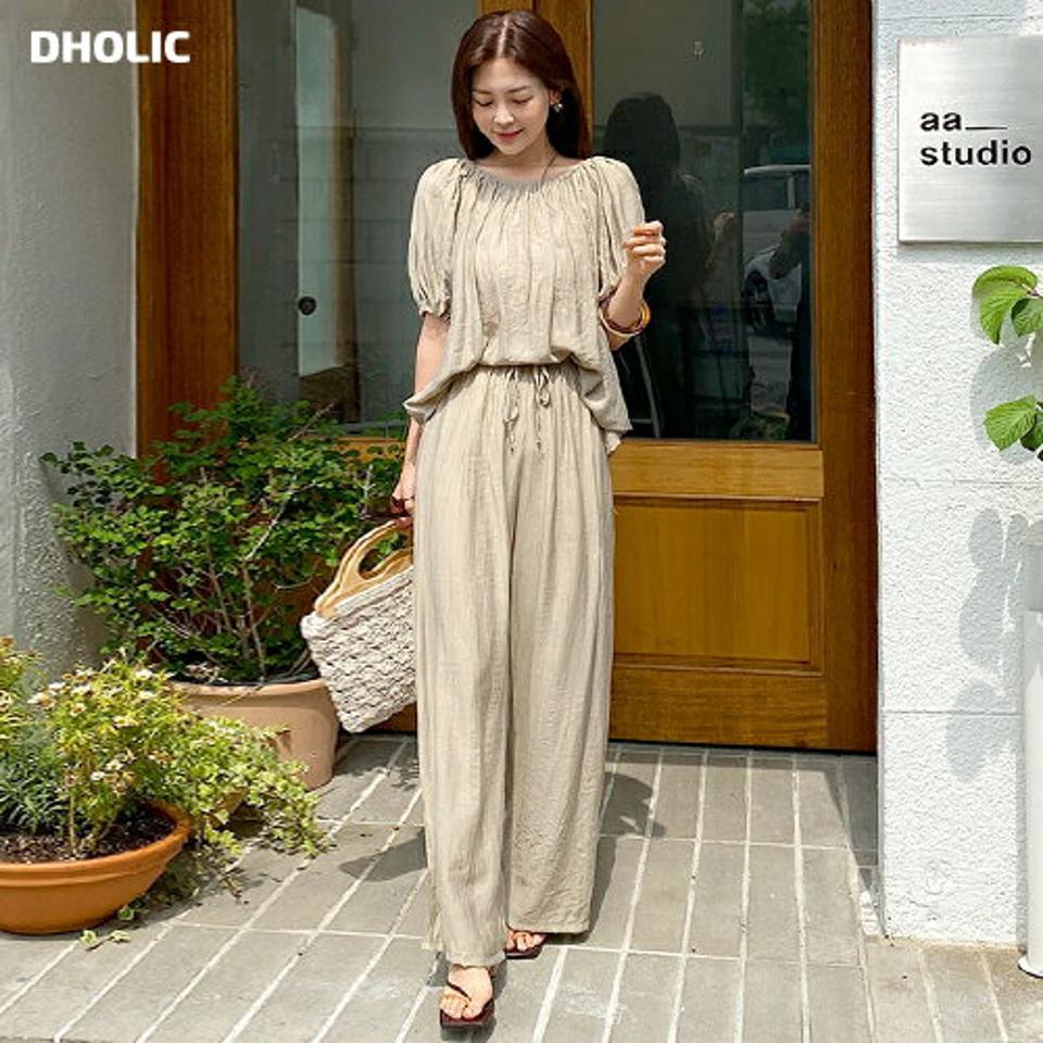 【10%OFF】2WAYリンクルパフブラウス&ストリング付パンツSET・t68204 レディース 【pt】セットアップ setup トップス ブラウス オフショルダー 七分袖 七分丈 7分袖 7分丈 パフスリーブ リンクル パンツ ズボン ウエストゴム ワイド 春 夏 韓国ファッション セール SALE