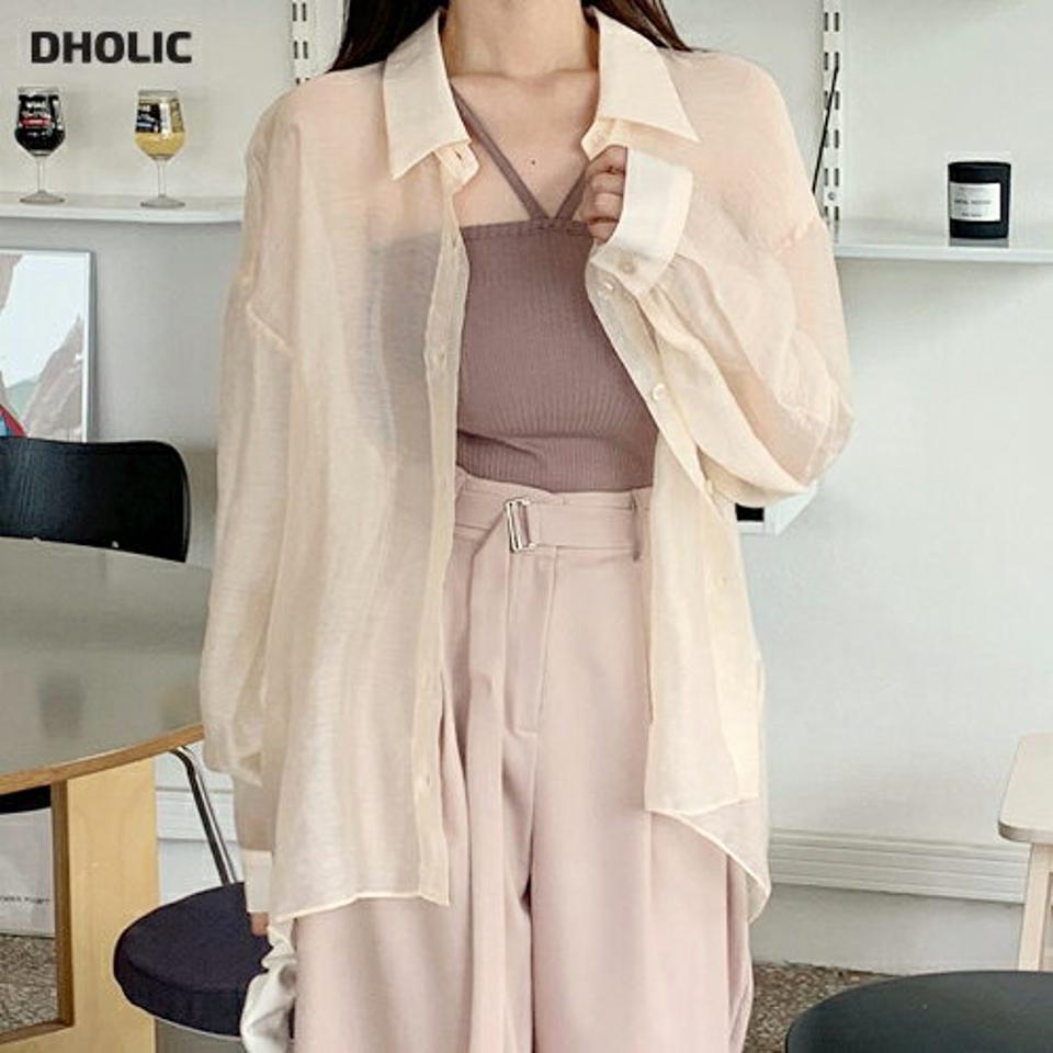 バックリボンスリットシアーシャツ・t67017 レディース 【bl】トップス シャツ 長袖 透け感 シースルー シアー りぼん スリット 単色 襟 無地 きれいめ 大人 上品 ベージュ 春 夏 韓国ファッション