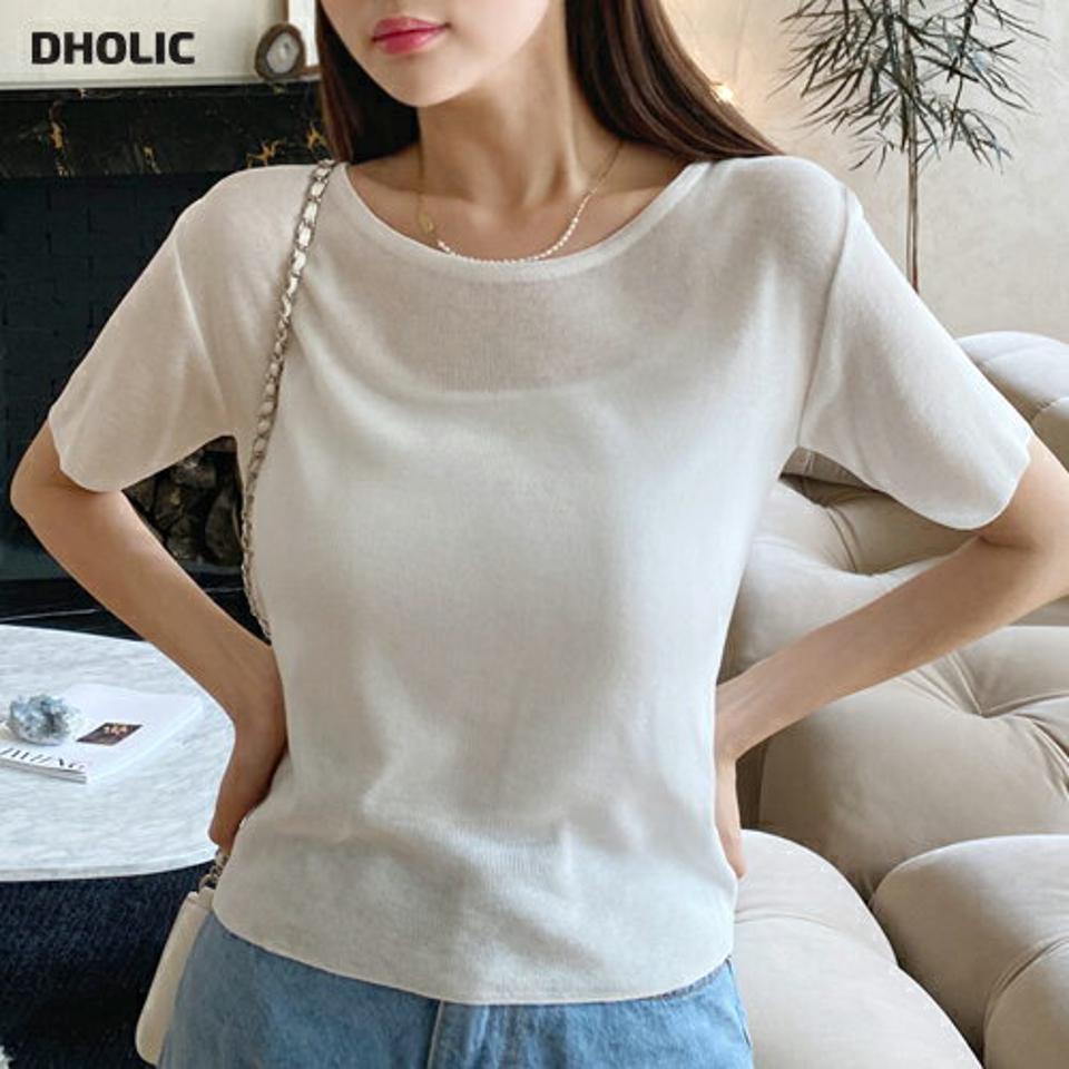 ラウンドショートスリーブニット・t66988 レディース 【tops】トップス ニット 半袖 ラウンドネック ショートスリーブ 単色 無地 シンプル ベーシック 大人 カジュアル きれいめ 夏 韓国ファッション