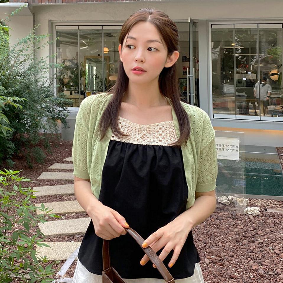 パンチングボレロカーディガン・t66995 レディース 【cd】カーディガン 羽織物 柄 模様 ボレロ パンチング 半袖 透け感 シアー シースルー カジュアル 大人 きれいめ 夏 韓国ファッション