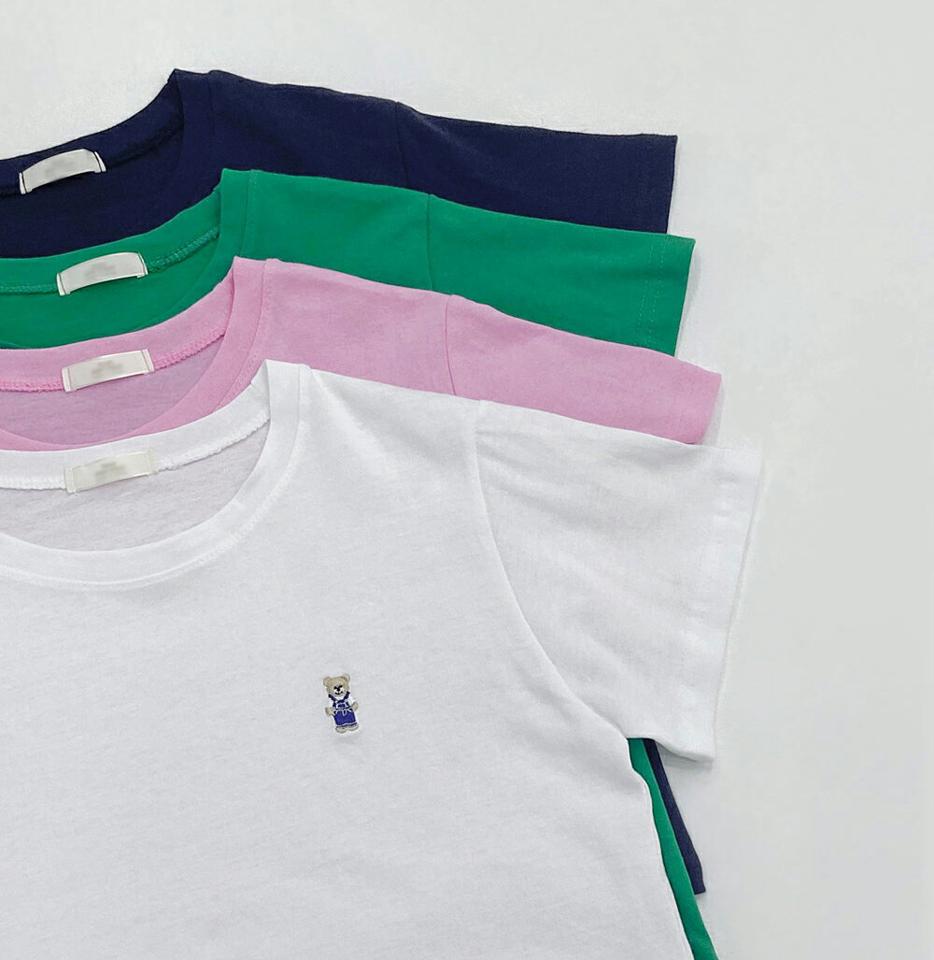 【10%OFF】ベア刺繍Tシャツ・t02942 レディース 【tops】トップス Tシャツ 半袖 シンプル ワンポイント 刺繍 くま クマ かわいい 可愛い ラウンドネック カジュアル ラフ コットン 綿 春 夏 韓国ファッション セール SALE