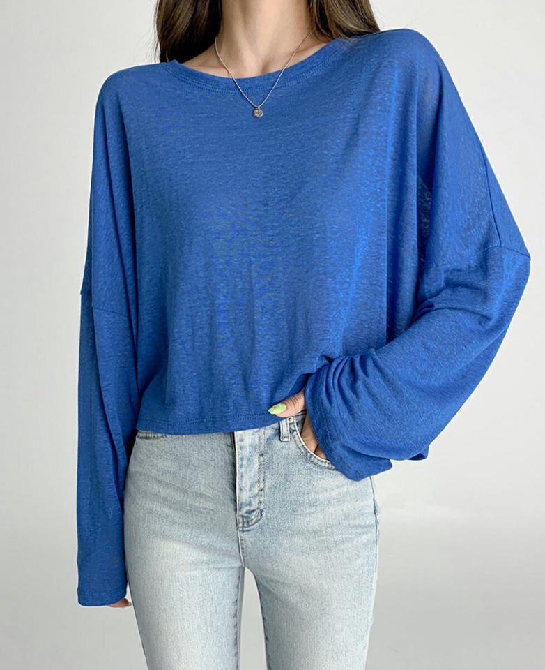 【10%OFF】メランジクロップドTシャツ・t02959 レディース 【tops】トップス Tシャツ 長袖 メランジカラー 単色 無地 シンプル クロップド丈 ベーシック ラフ ゆったり ルーズ カジュアル 春 夏 韓国ファッション セール SALE