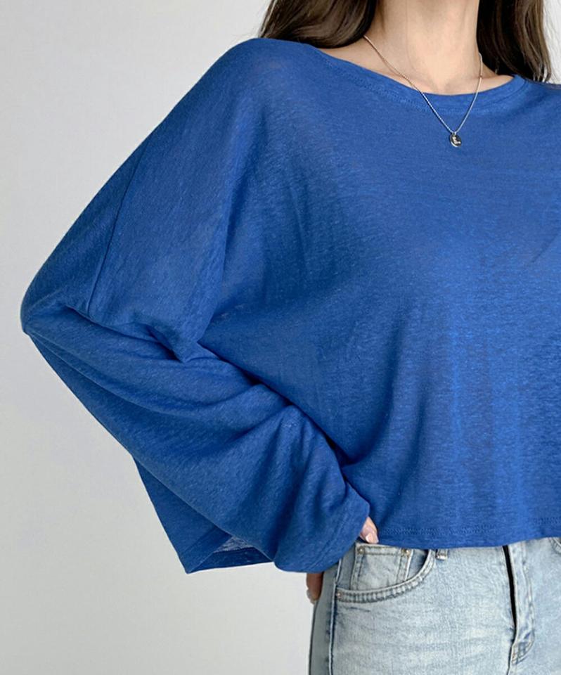 【10%OFF】メランジクロップドTシャツ・t02959 レディース 【tops】トップス Tシャツ 長袖 メランジカラー 単色 無地 シンプル クロップド丈 ベーシック ラフ ゆったり ルーズ カジュアル 春 夏 韓国ファッション セール SALE