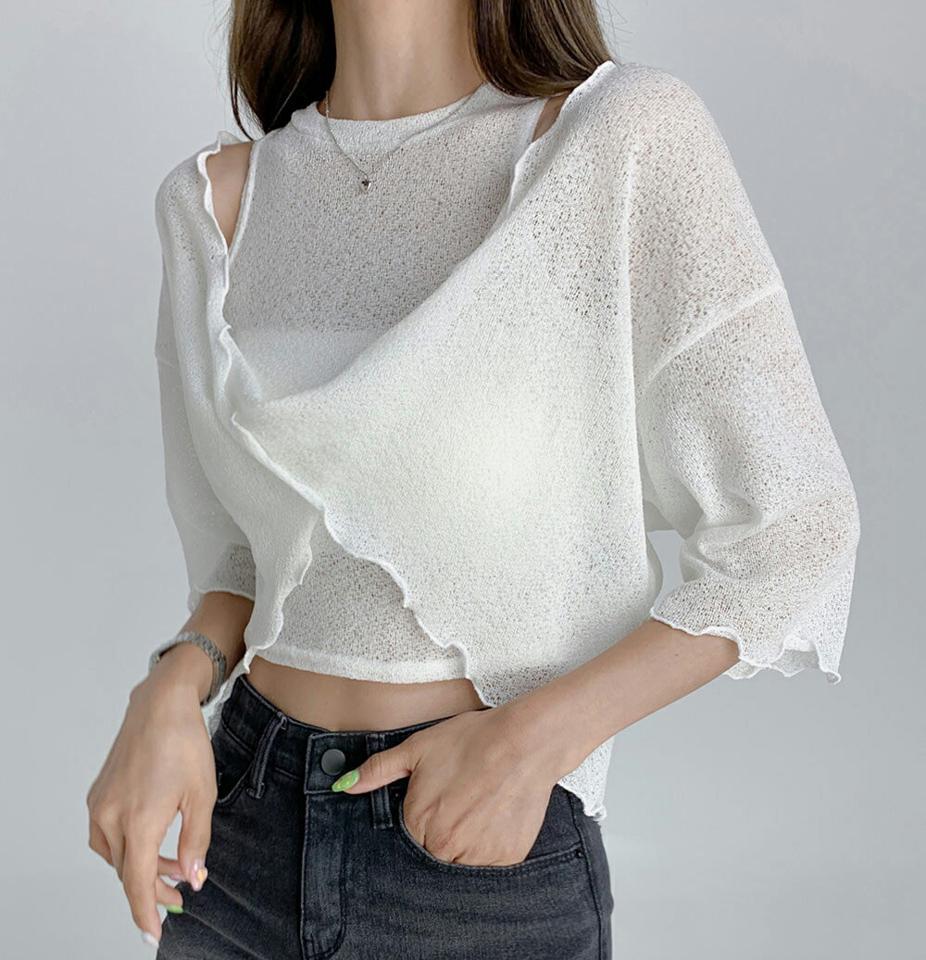 【10%OFF】ブークレノースリ&TシャツSET・t02983 レディース 【tops】セット アンサンブル トップス スリーブレス ノースリーブ タンクトップ Tシャツ アメリカンスリーブ 単色 無地 メロウ 半袖 透け感 涼しげ ユニーク 夏 韓国ファッション セール SALE