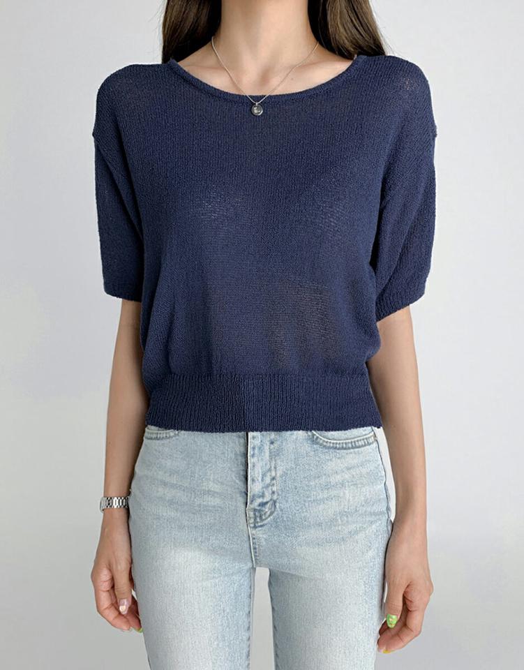 ラウンドネックブークレニット・t02985 レディース 【tops】トップス ニット 半袖 ブークレ ラウンドネック 単色 無地 シンプル カジュアル 黄緑 ピンク ラフ 大人 ドロップショルダー 夏 サマーニット 韓国ファッション