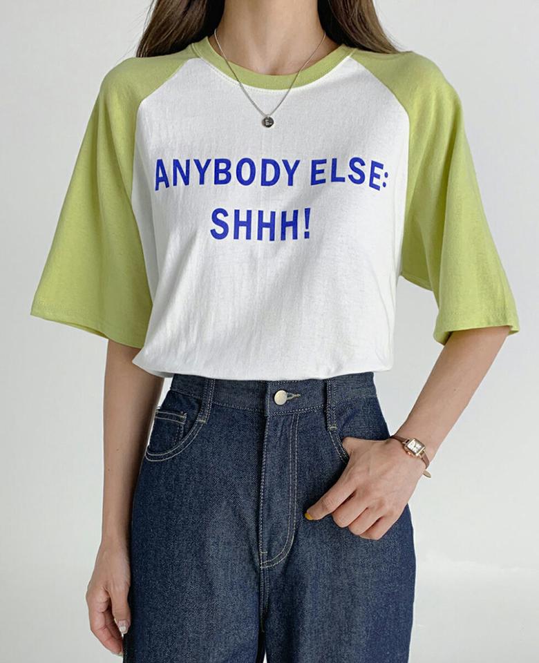 【10%OFF】配色ラグランレタリングTシャツ・t02957 レディース 【tops】トップス Tシャツ 半袖 ハーフスリーブ ロゴ レタリング 配色 ラグランスリーブ ラフ カジュアル 黄緑 ロゴT ラウンドネック 春 夏 韓国ファッション セール SALE