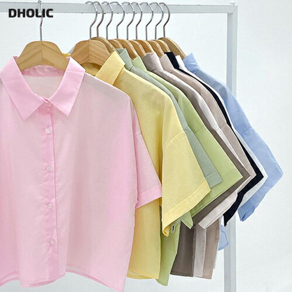 【10%OFF】ロールアップ半袖シャツ・t02969 レディース 【tops】トップス Tシャツ 半袖 ロールアップ 襟 パステル ピンク 黄色 水色 黄緑 単色 無地 シンプル ベーシック 大人 きれいめ カジュアル クロップド丈 短丈 夏 韓国ファッション セール SALE