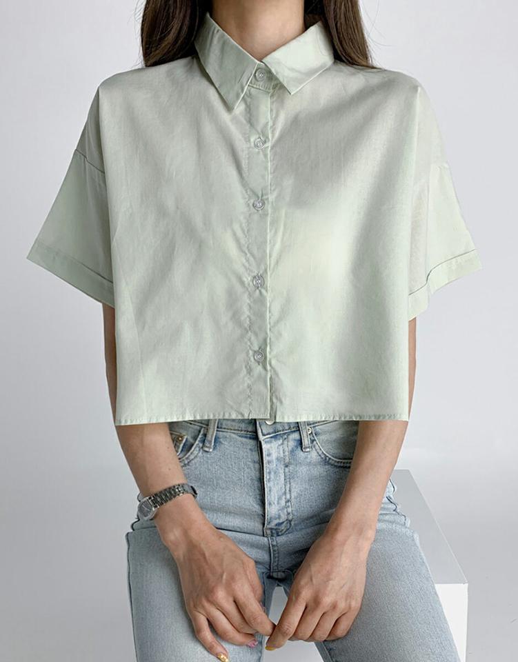 【10%OFF】ロールアップ半袖シャツ・t02969 レディース 【tops】トップス Tシャツ 半袖 ロールアップ 襟 パステル ピンク 黄色 水色 黄緑 単色 無地 シンプル ベーシック 大人 きれいめ カジュアル クロップド丈 短丈 夏 韓国ファッション セール SALE