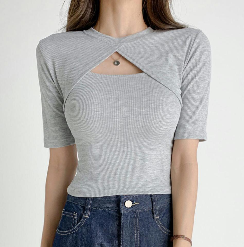 リブキャミ&ボレロ風TシャツSET・t02965 レディース 【tops】アンサンブル セット トップス キャミソール スリーブレス ノースリーブ Tシャツ 半袖 リブ 単色 無地 レイヤード ユニーク セクシー 夏 韓国ファッション