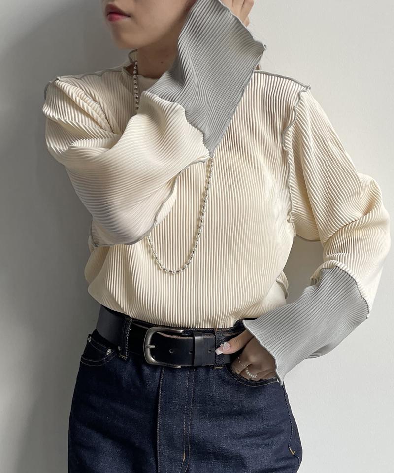 袖先配色プリーツメロープルオーバー