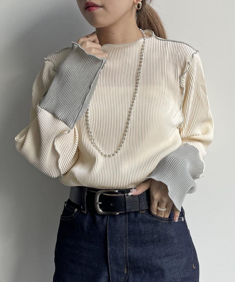 袖先配色プリーツメロープルオーバー