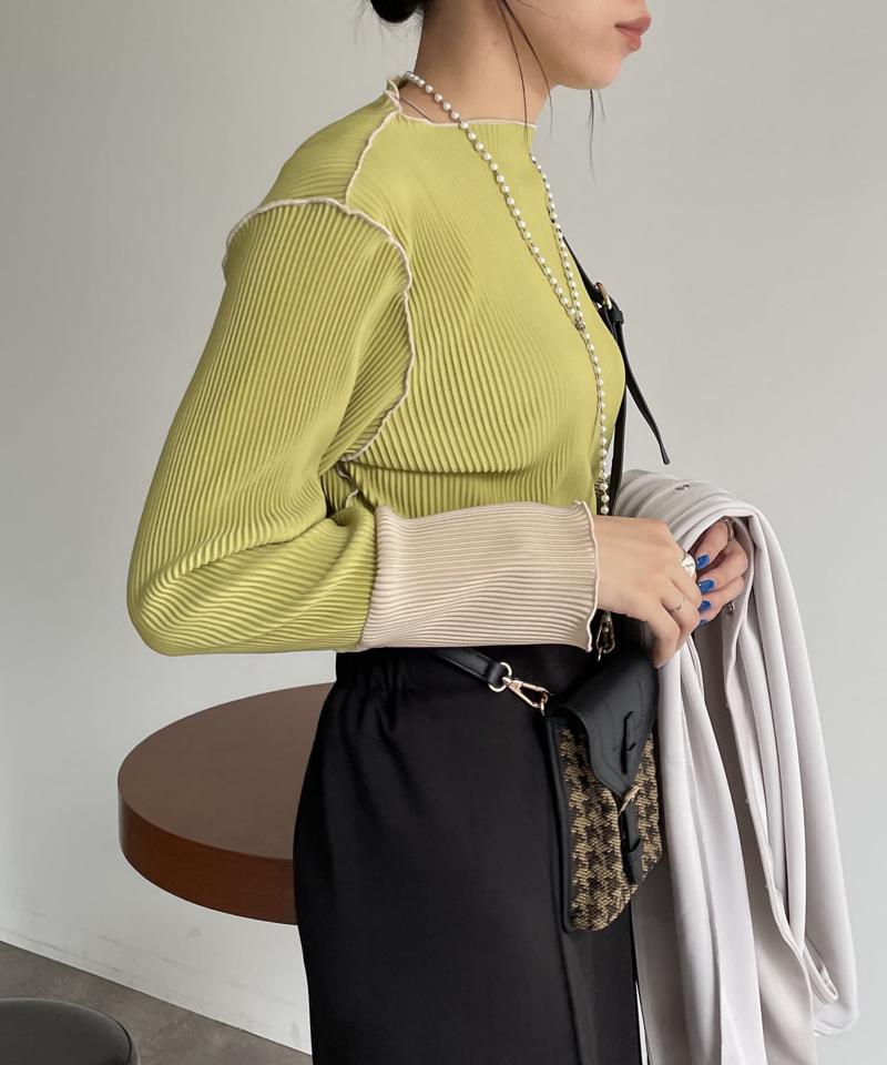 袖先配色プリーツメロープルオーバー