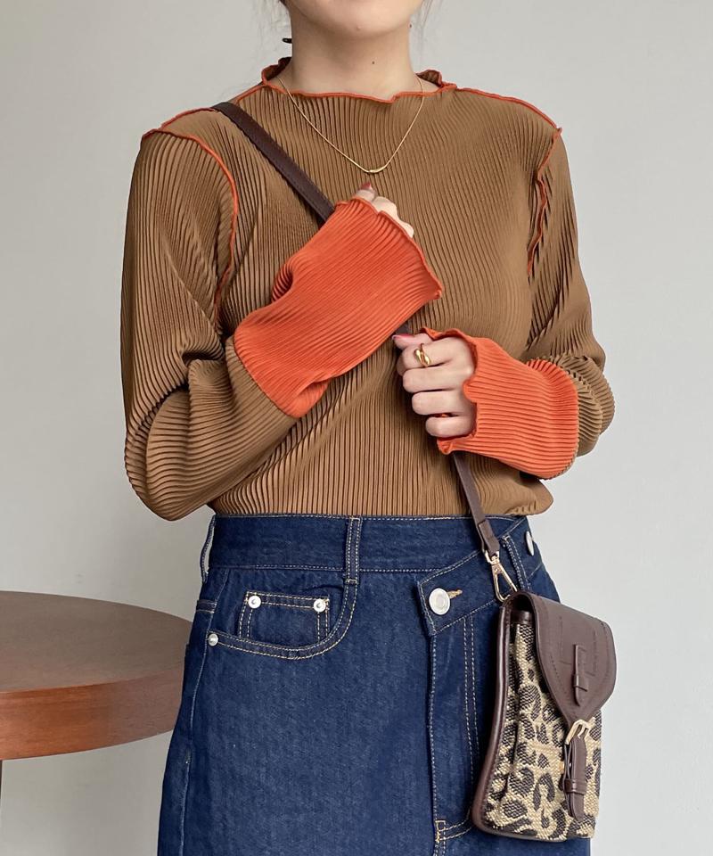 袖先配色プリーツメロープルオーバー