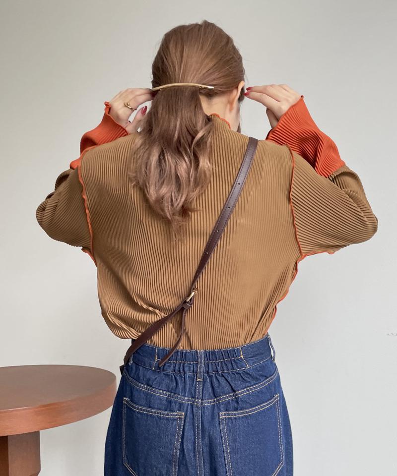 袖先配色プリーツメロープルオーバー