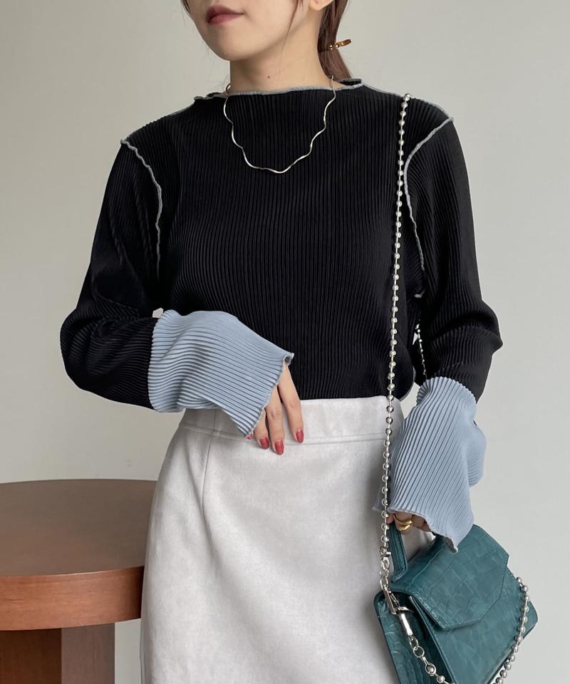 袖先配色プリーツメロープルオーバー