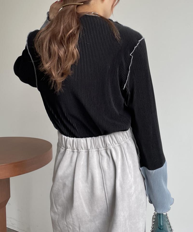 袖先配色プリーツメロープルオーバー