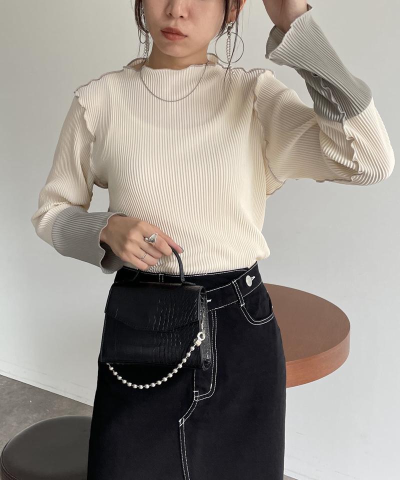 袖先配色プリーツメロープルオーバー