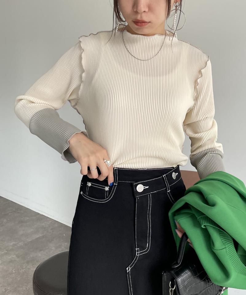 袖先配色プリーツメロープルオーバー